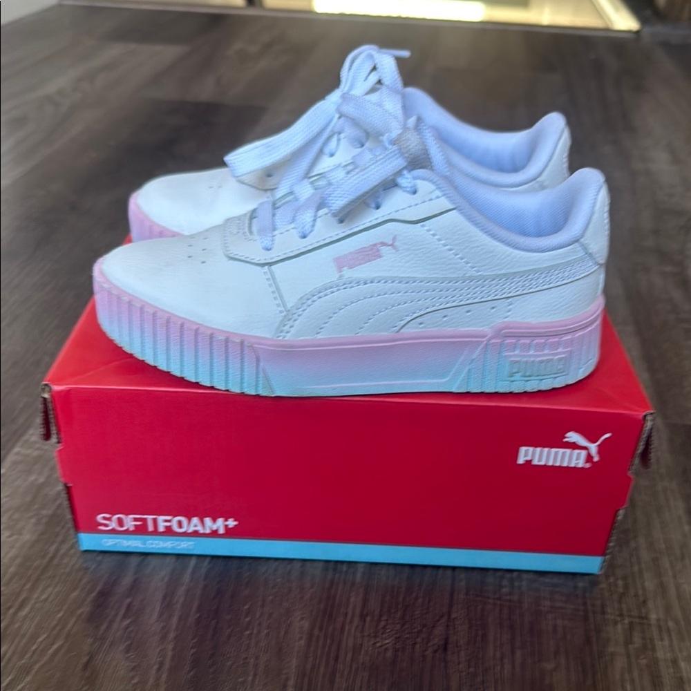 Puma White and Pink Platform Sneakers - Carina 2.0 Gradient PS -Kids US size 1 - Picture 3 of 5